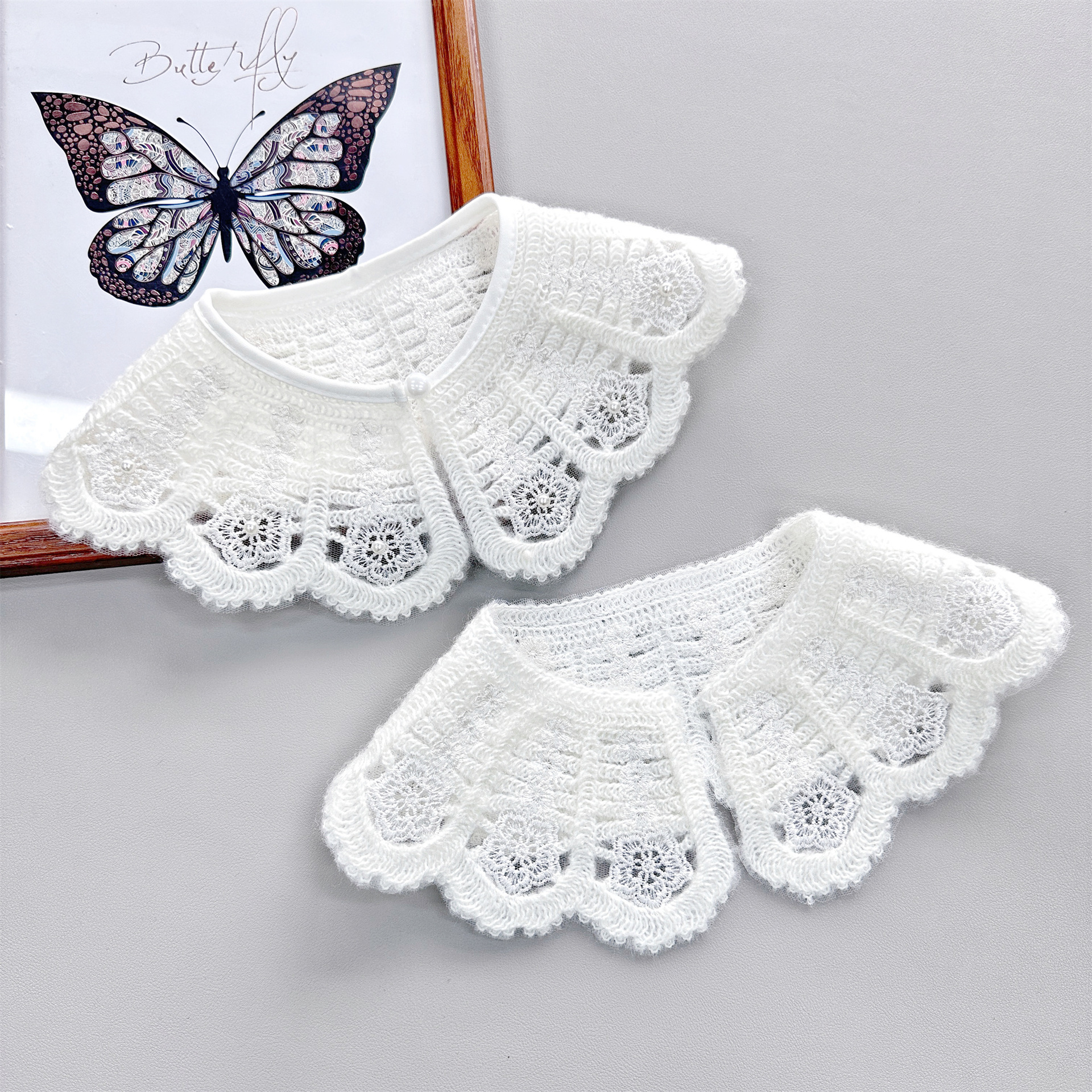 Encaje bordado collar flor pastoral estilo perla hebilla falso ropa a juego falda camisa accesorios decorativos en stock