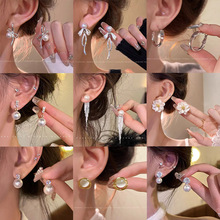 S925银针2025年新款百搭气质珍珠耳钉女小众长款流苏耳环精致耳饰