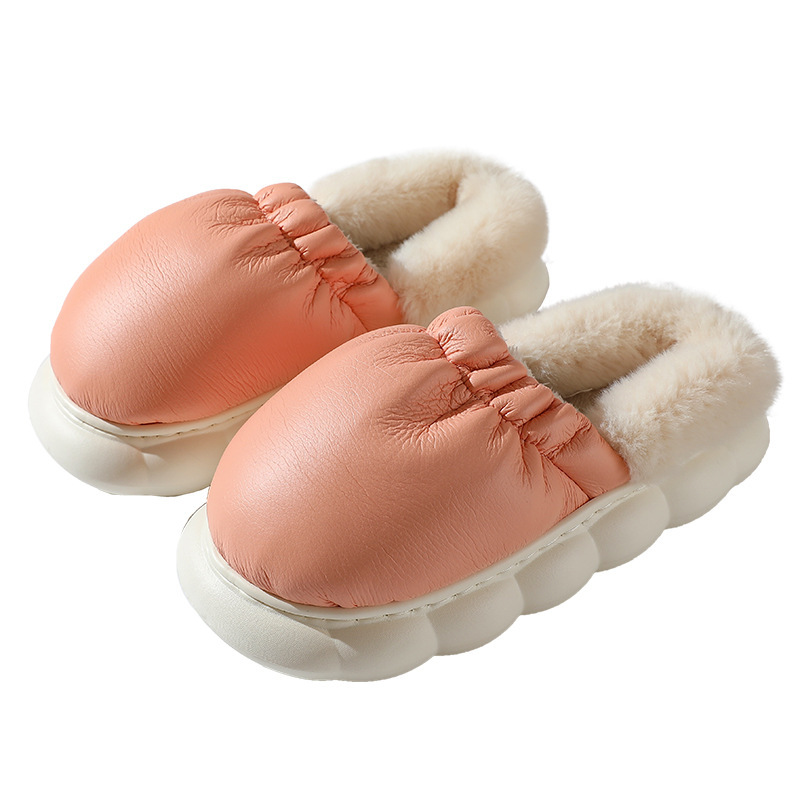 Thick soled cotton slippers for women in autumn and winter, men's bread shoes, indoor home, couple waterproof surface, warm cotton slippers in winter