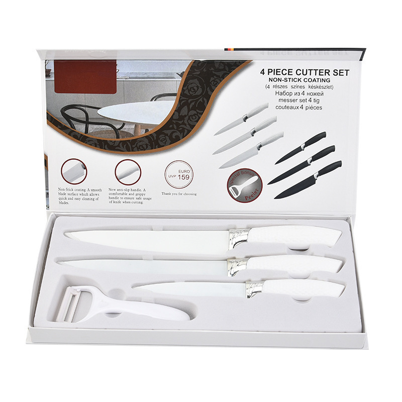 Suministro de stock nuevo cuchillo de cocinero de cuatro piezas cuchillo de acero inoxidable cuchillo de corte de carne de corte de verduras afiladas