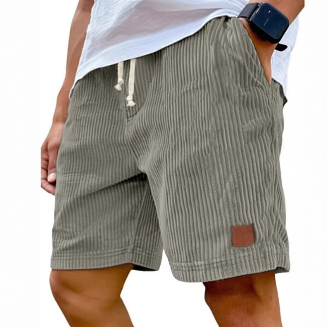 2026 European and American New Style Men's Retro Embroidered Leather Label Corduroy Fashion Drawstring Casual Shorts 2026 European and American New Style Men's Retro Embroidered Leather Label Corduroy Fashion Drawstring Casual Shorts