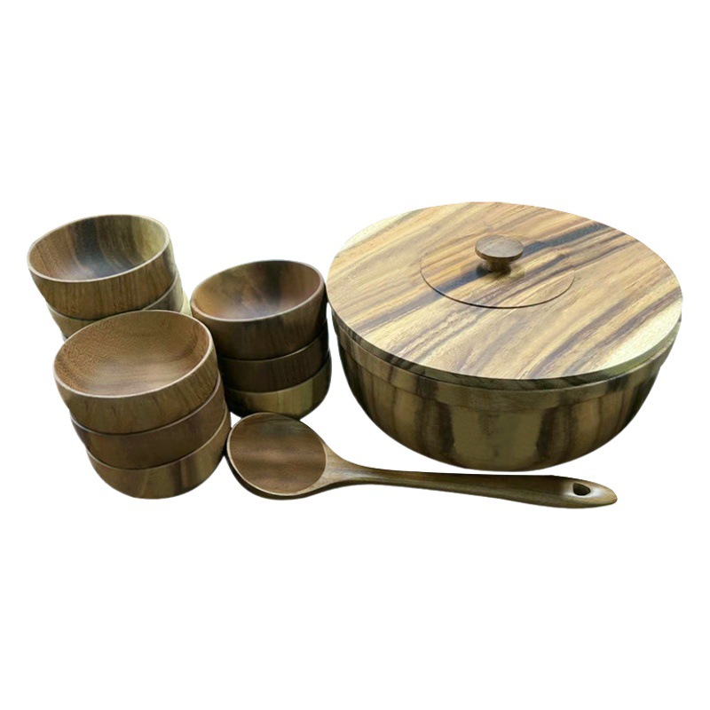 Tazón de madera de acacia Tazón de madera de estilo japonés vajilla de madera Hogar y fideos cuenca plato de fruta ensaladera de madera entera tazón de sopa tazón de madera