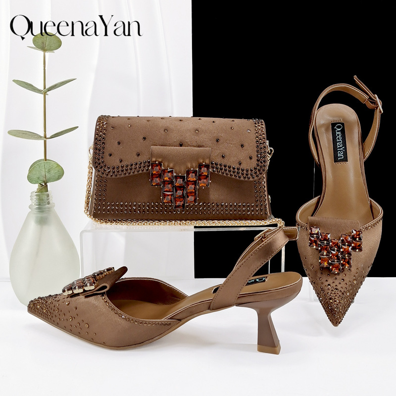 Thin-Heeled Pointed-Toe Women's Shoes with Rhinestone Buckles, Matching Full-Rhinestone Square Buckle Evening Bag, Middle Eastern Shoe and Bag Set, Exclusively for Cross-Border Sales Thin-Heeled Pointed-Toe Women's Shoes with Rhinestone Buckles, Matching Full-Rhinestone Square Buckle Evening Bag, Middle Eastern Shoe and Bag Set, Exclusively for Cross-Border Sales