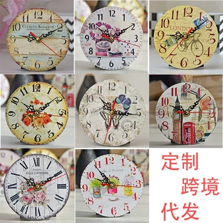 可定制外观座钟跨境12cm木板静音座钟创意客厅时钟工厂直营