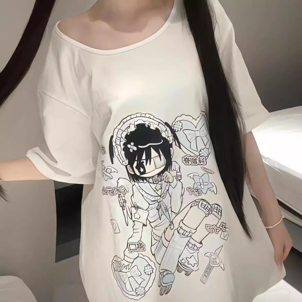コニ 75 センチメートルロングストレートダブルポニーテールウィッグ全頭コスチュームローズネットロリータナチュラル JK インフルエンサー少女
