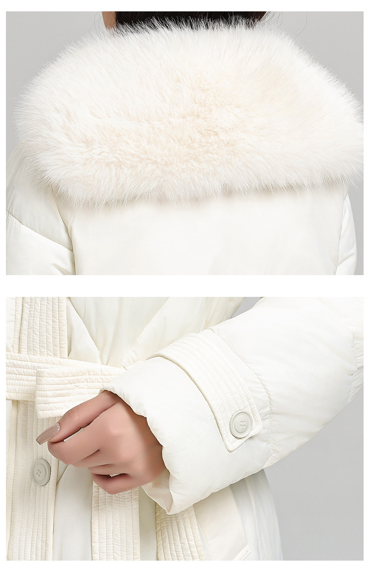 Women's Long Puffer Coat With Belt, Oversized Hooded Winter Jacket, Thickened Polyester Filling, Knee-Length Warm Parka For Cold Weather_voghion.com