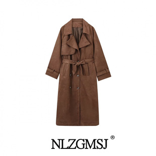 Autumn 2024 New Women's Clothing European and American Style Fashion Double Button Lapel Long Jacket Windbreaker Coat