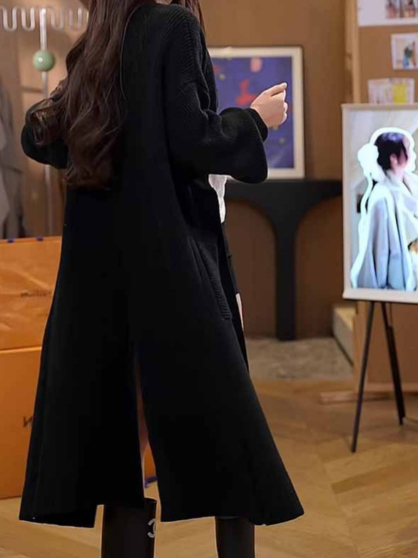 24 Dongpo Puyuan Hanli Hanqi medio y largo abrigo de punto con solapa Cardigan Otoño Invierno Superior