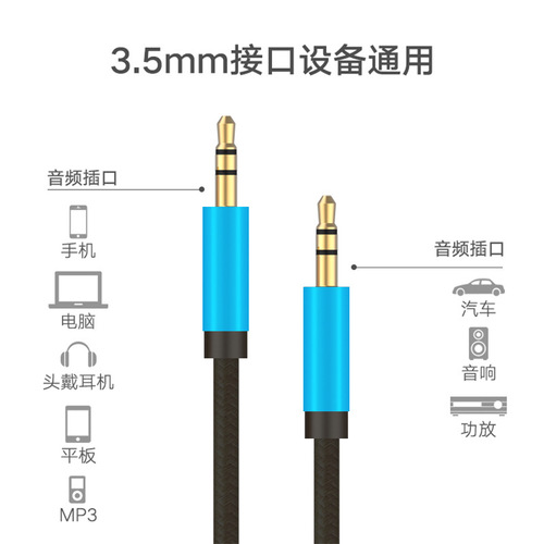 Male to male audio cable for car 3.5mm mobile phone universal AUX car speaker audio head-mounted double-ended cable