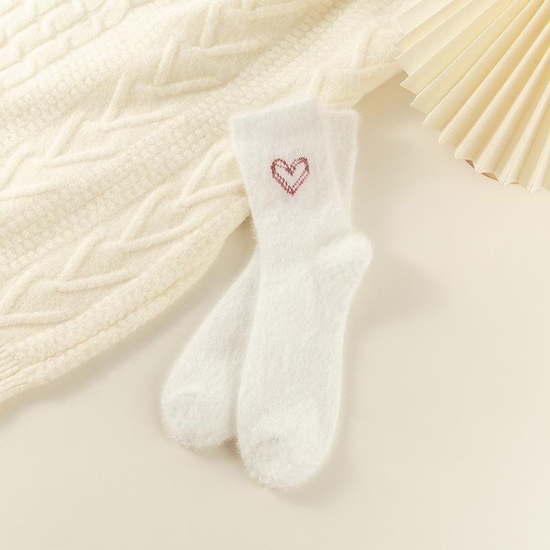 love embroidered mink fur socks for women autumn and winter tube socks thickened fleece sweet sleeping floor maternity socks