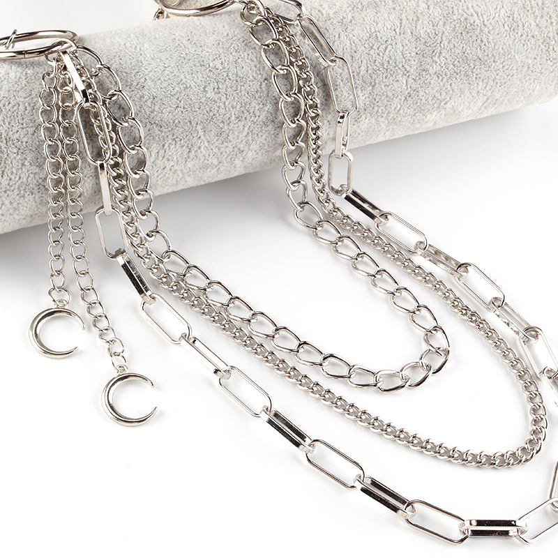 Joyería transfronteriza europea y americana metal personalizado cintura cadena anillo decoración hip hop rock discoteca estilo Luna colgante pantalones cadena