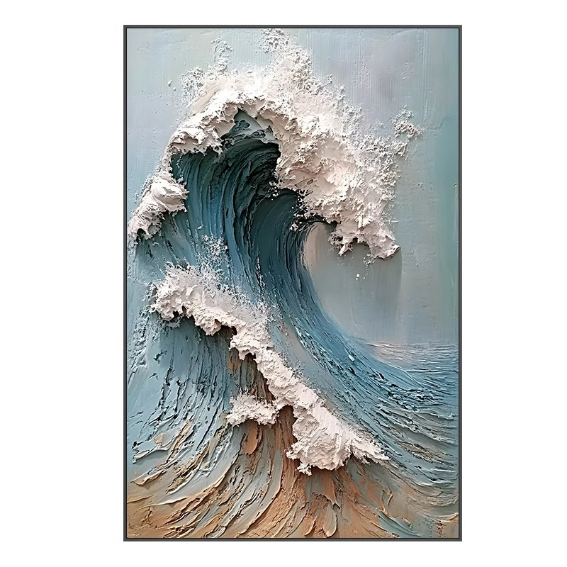 客厅装饰画海浪油画《风生水起》网红大芬村玄关入户门肌理挂画|undefined