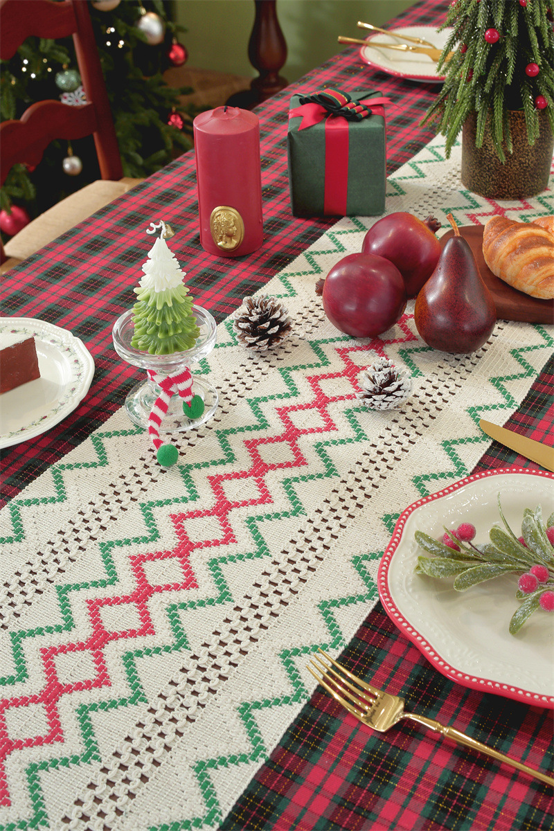 Runner a quadri patchwork per il commercio estero transfrontaliero, tovaglia da caffè con decorazioni natalizie, copritavolo da pranzo,_voghion.com