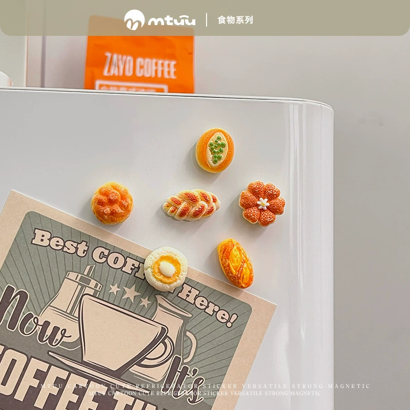 Имитация еды из смолы, магнит на холодильник, мультяшный стерео интересный узор, хлеб, мини-магнитная наклейка для заметок, украшение на холодильник