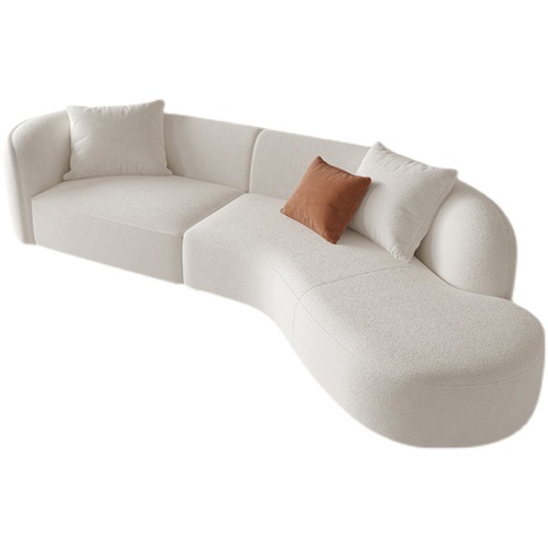Creamy Wind Living Room Fabric Sofa Nordic Lamb Wool Curved Sofa Double Beauty Salon Office Luxury Sofa