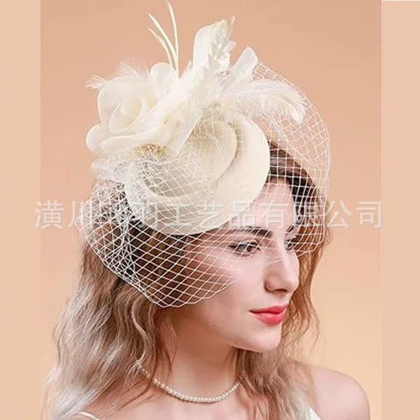 Bridal Veil Headpiece, Feather Mesh Fascinator, Party Performance Cocktail Hat, Horse Racing Festival Tea Party Headpiece