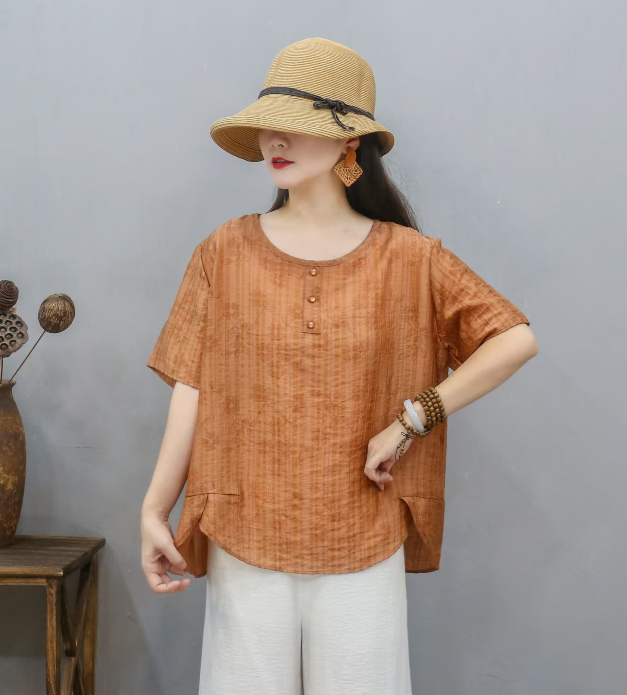 Transfronterizo 2025 primavera y verano nueva camiseta de mujer china impresa de manga corta camiseta de mujer de verano collar redondo literatura y arte image 11