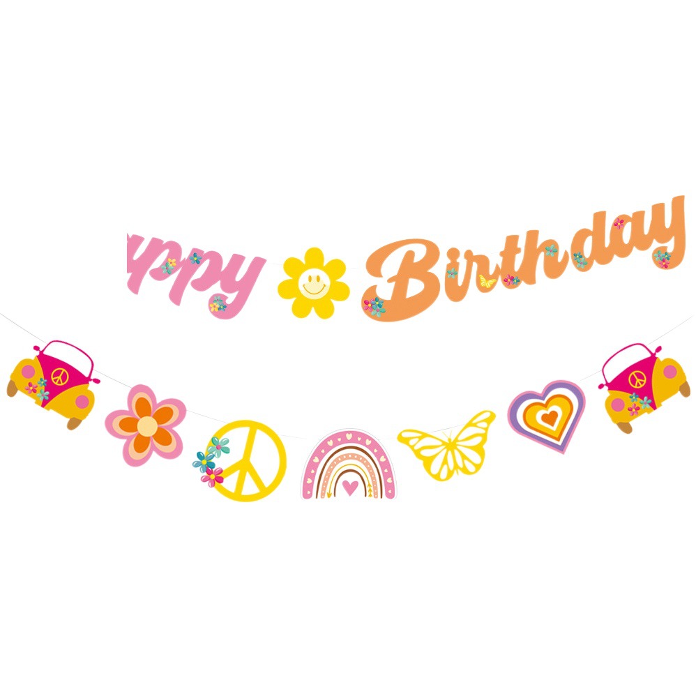 Amazon nuevo hippie bohemio tema Feliz cumpleaños fiesta decoración pull bandera tarjeta inserción