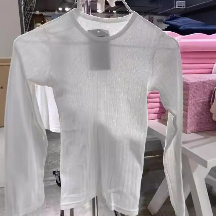 BM Style White Lace Collar Eyes Hollow Base Shirt Crewneck Long-sleeved T-shirt Women's Bm Slim Fit Inner Eyes Top