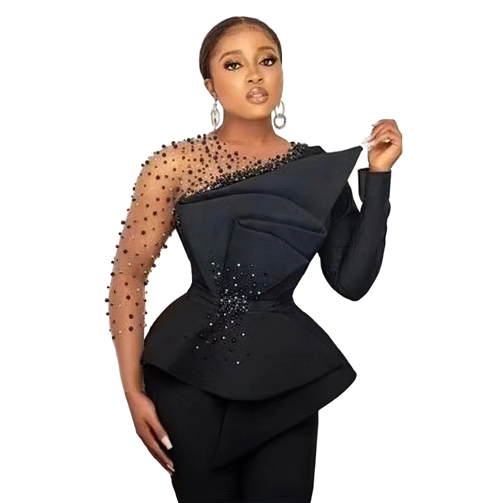 Abbigliamento da donna taglie forti, pantaloni casual alla moda in maglia con perline, tinta unita, stile europeo, americano, africano_voghion.com