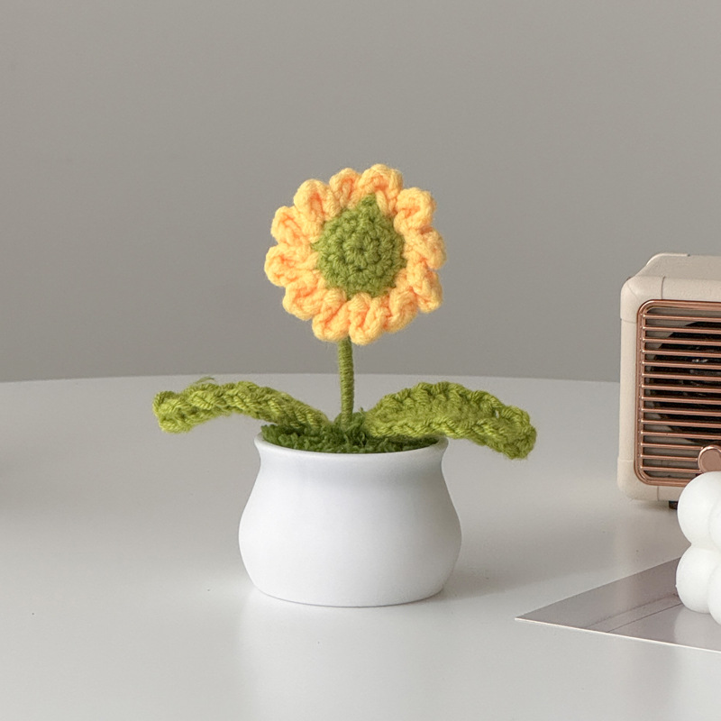 Regalos de día al por mayor girasoles para chicas, ramo de lana tejida a mano, adornos de mesa pequeños