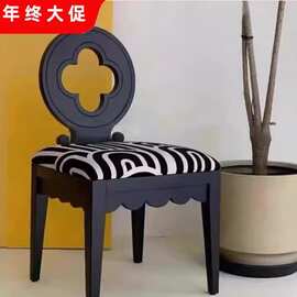 设计师款中古餐椅法式侘寂风复古四叶草梳妆化妆椅酒店咖啡厅椅子