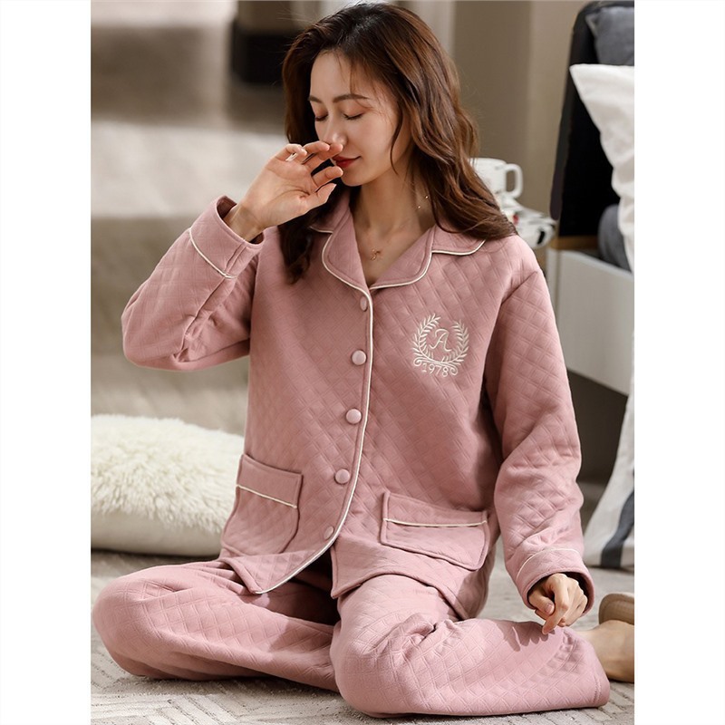 100% algodón acolchado pijamas de las mujeres Otoño e Invierno de tres capas de aire fino 2023 nuevo homewear engrosada de las mujeres
