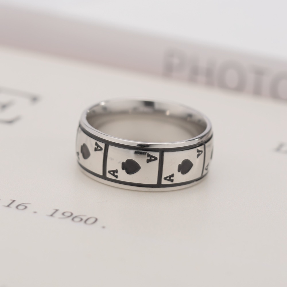 Lucky spades A mirror magic playing cards stainless steel ring