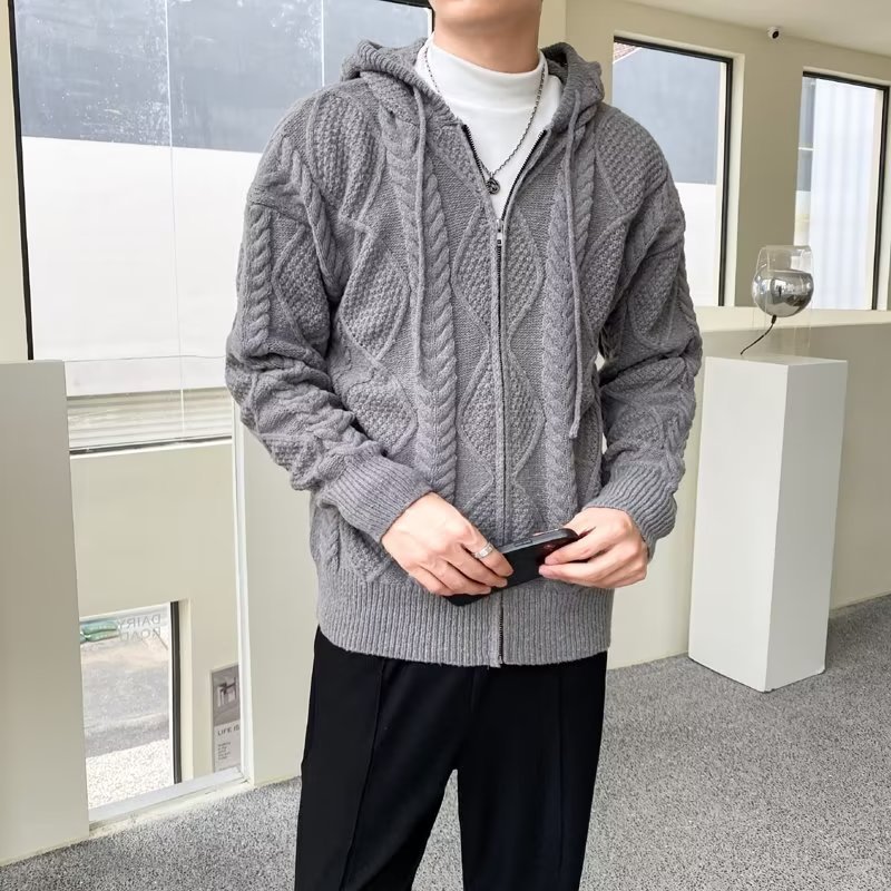 Mature and sophisticated style knitted cardigan baseball jacket, men's and women's style, spring and autumn thickened trendy hooded sweater zip-up coat