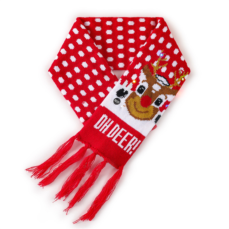 Bufanda de Navidad de punto europeo y americano transfronterizo con bufanda de punto de luz LED babero de color universal para niños y adultos