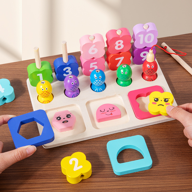 Montessori ayudas didácticas tempranas, geometría de pensamiento para niños, conjunto de bloques de construcción de pilares, juguetes de montaje para bebés de 1-2-3 años