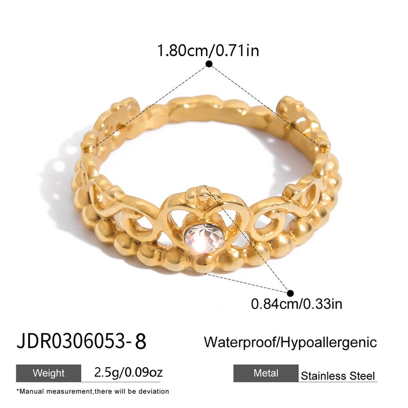 静俏设计感极简风18K 金不锈钢水钻蕾丝皇冠戒指手饰轻奢跨境饰品|undefined