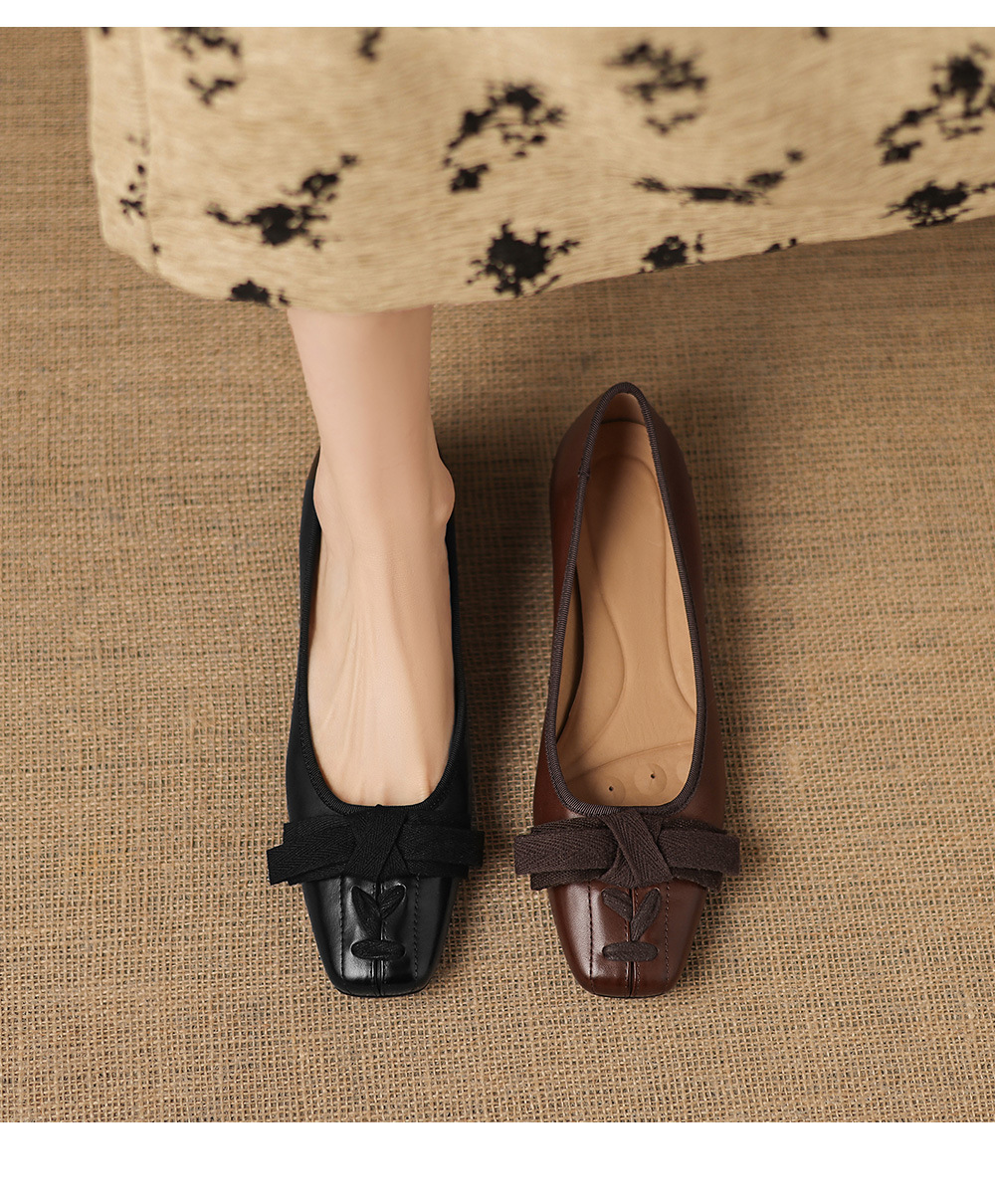 Giày da nữ mũi vuông cổ điển gót thấp phong cách vintage — đen chi tiết 12
