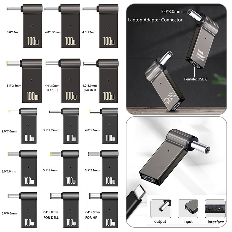 Laptop Charging Adapter Type-C to Dc Round Mouth Square Mouth Pd Decoy Line Fast Charging Adapter
