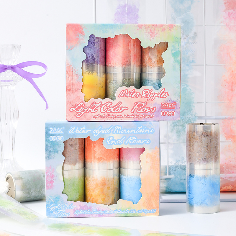 Color claro, rima, acuarela, estilo manchado, pet troquelado, cinta de cuenta de mano, etiqueta de material decorativa de fondo de tinta de cuenta de mano de bricolaje