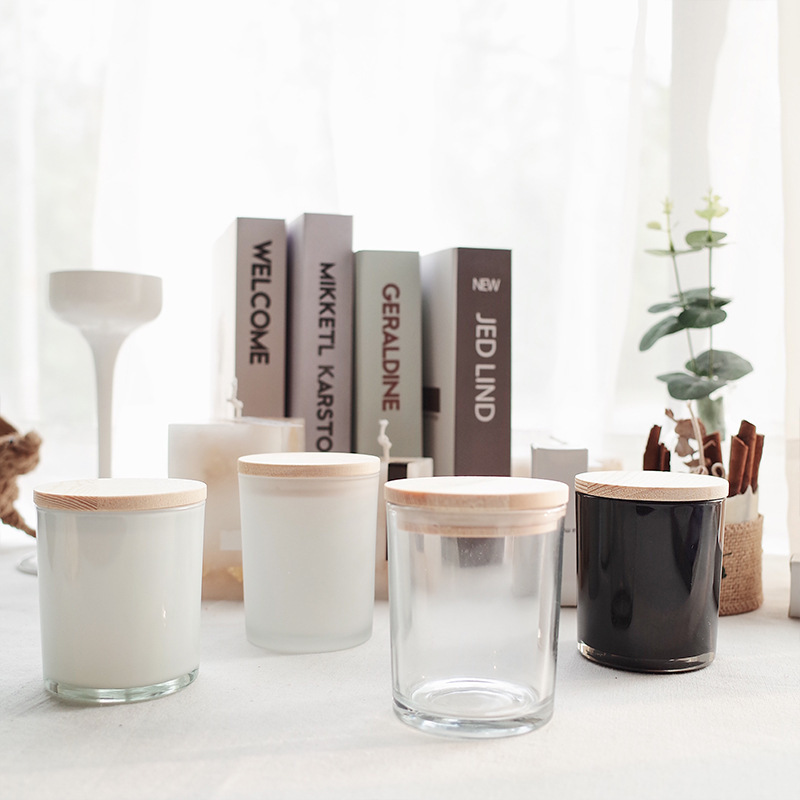 En stock 200ml aerosol interior blanco aromaterapia vela taza de vidrio hogar vela frasco 300ml negro candelabro contenedor
