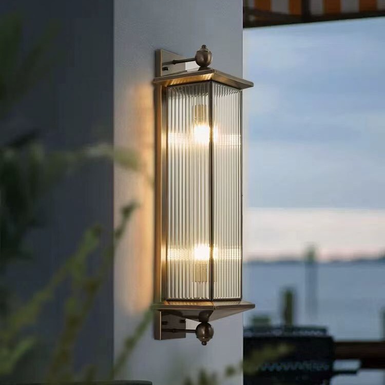 All Copper Outdoor Solar Wall Lamp Waterproof Courtyard Villa Gate Wall Lamp Corridor Modern New Chinese Wall Lamp