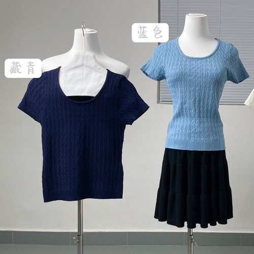 Summer women's clothing knitted breathable short-sleeved temperament fashionable quiet sweet cute expensive temperament simple high-end T-shirt