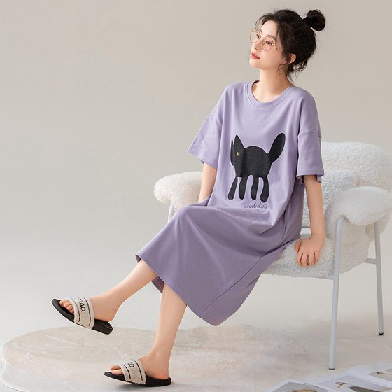 Class A Antibacterial Nightgown Women's Summer Pure Cotton Cartoon Sweet Cute Girl's Thin New Style Pregnant Women's Pajamas dress