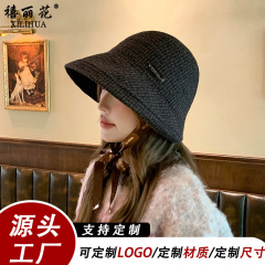 秋冬时尚百搭可卷水桶帽女日系户外出游简约格子洋气保暖渔夫帽潮