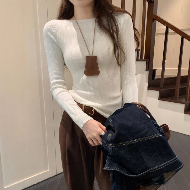 高级感灰色针织毛衣女2025秋季新款韩系修身显瘦打底衫内搭小上衣|undefined