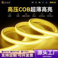 Сверхтонкая светодиодная световая полоса, 220 В, COB, 8 мм шириной, самоклеящаяся потолочная/путевая декоративная подсветка
