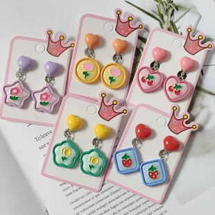 Korean Style Children's Fashion Acrylic Resin Fruit Flower Star Love Cartoon Ear Clip Pendant Student Earrings Ear