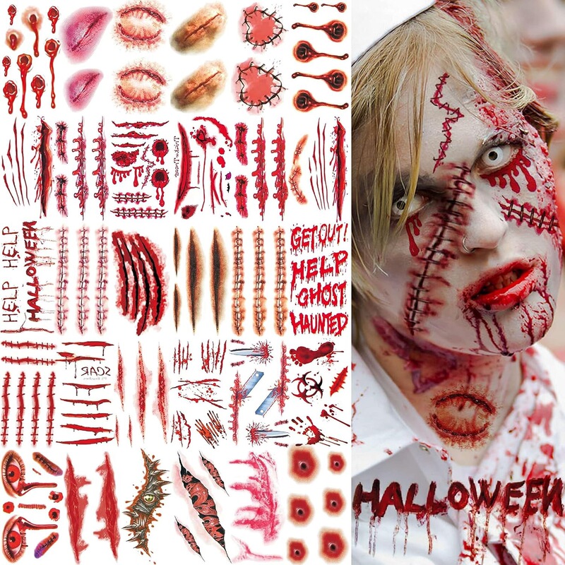 Manufacturer Wholesale Halloween Tattoo Stickers, Water Transfer Stickers, Scar Tattoo Stickers, Scar Stickers for Men and Women, 3D Tattoo Stickers
