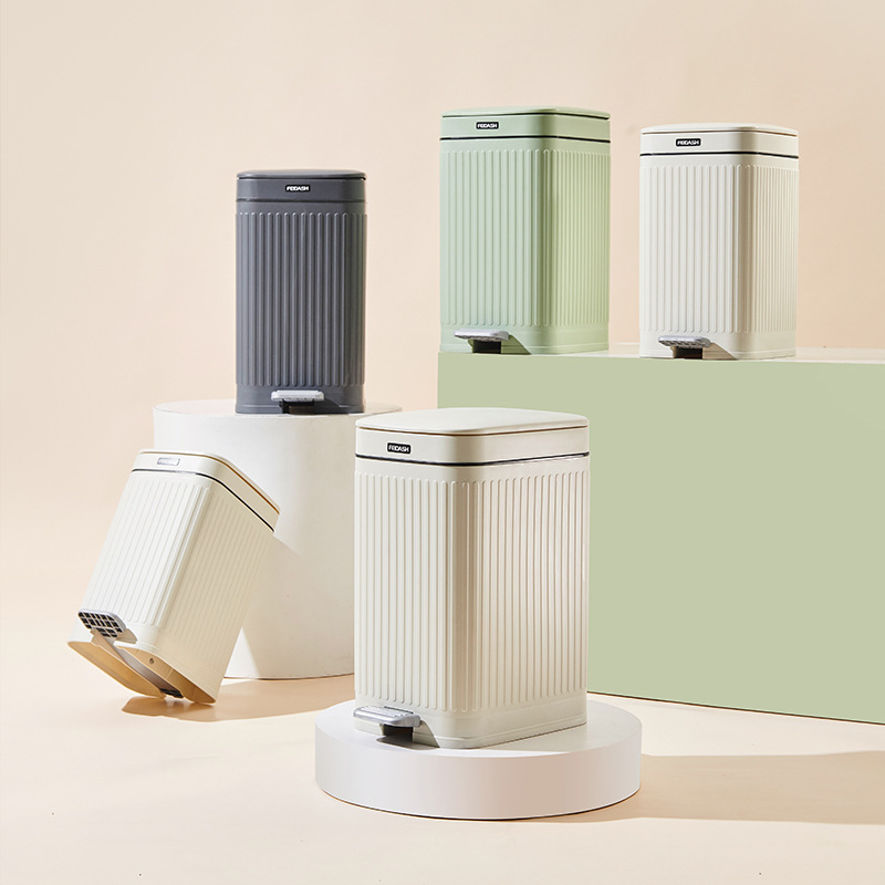 New Elecx Bathroom with Lid Press Foot Sanitary Bucket Office Square Waste Paper Basket Trash Can