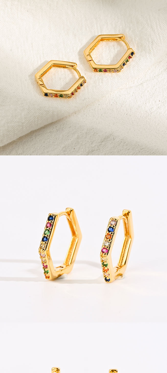 new brass 14k real gold plated diamond-shaped pentagon copper earrings