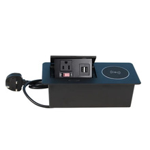 弹出式美规桌面插座USB带无线充功能 嵌入式办公桌面充电翻盖插座