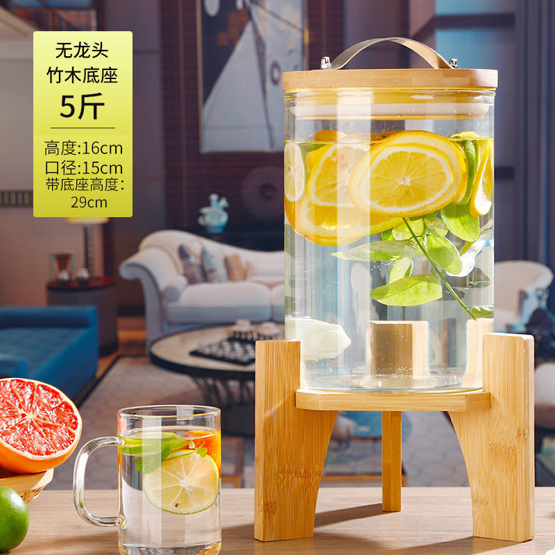 hervidor de agua fría con grifo hervidor de agua fría vidrio resistente a altas temperaturas bebida de gran capacidad barril de jugo de fruta barril de licor de limonada barril de fermentación