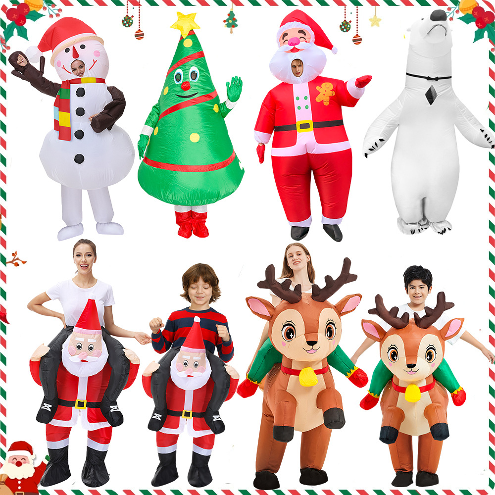Amazon venta caliente traje inflable árbol de navidad santa claus muñeco de nieve vestido de marioneta vestido de fiesta accesorios