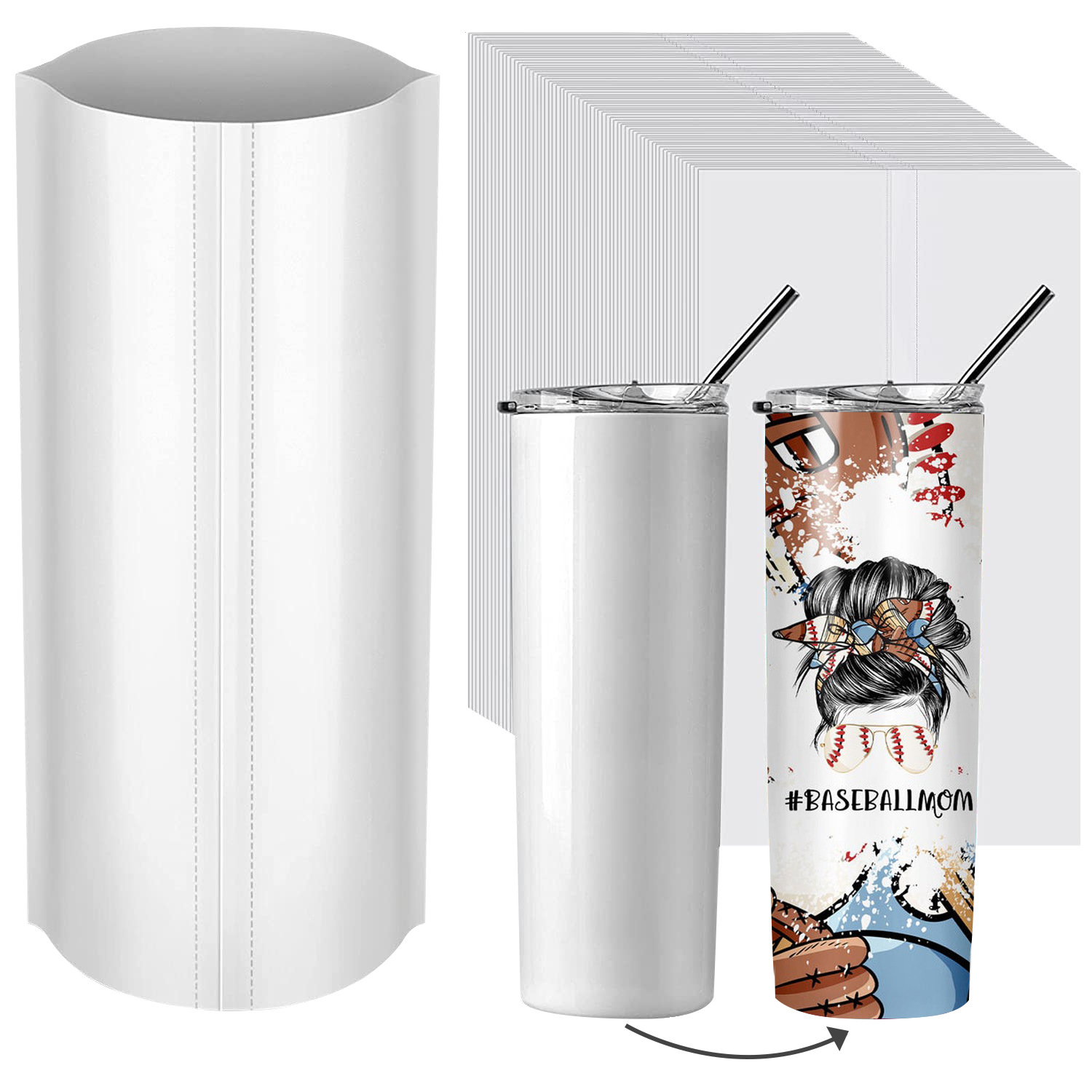 8x12英寸白色热升华热缩膜袋，用于杯子，玻璃杯，热升华保温杯